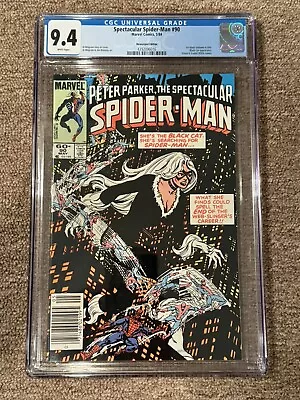 Buy PETER PARKER SPECTACULAR SPIDER-MAN #90 Cgc 9.4 Newsstand  1985 White Pages • 111.93£