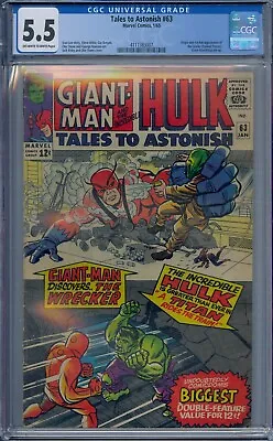 Buy Tales To Astonish #63 Cgc 5.5 Giant-man Hulk Origin 1st The Leader Jack Kirby • 158.31£