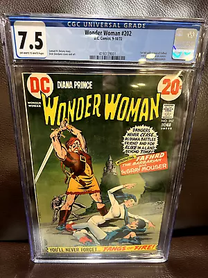 Buy Wonder Woman #202 CGC 7.5 1972 1st Full Appearance Fafhrd & Gray Mouser, DC SALE • 84.59£