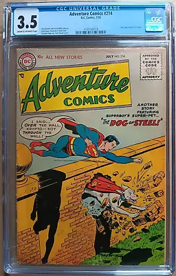 Buy ADVENTURE COMICS #214 CGC 3.5 Cr-OW 1955 SWAN & Papp 2nd KRYPTO 10 Cent Superboy • 271.84£