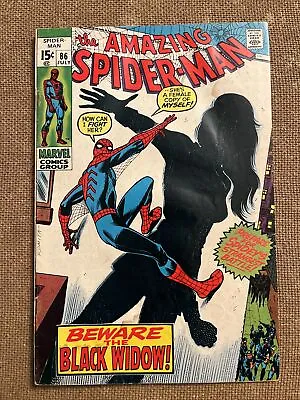 Buy AMAZING SPIDER-MAN #86 (Marvel 1970) 1st App New Black Widow Costume! FN • 71.15£