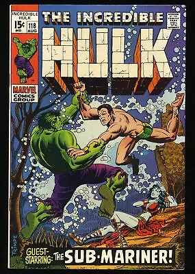 Buy Incredible Hulk #118 VF 8.0 1st 15 Cent Cover! Sub-Mariner! Marvel 1969 • 62.43£