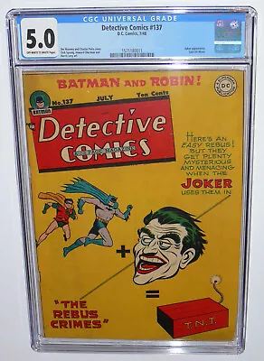 Buy Detective Comics #137 CGC 5.0 Classic Joker Cover & Story! 1948 DC COMICS Rare • 2,362.98£