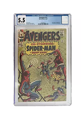 Buy Avengers #11 CGC 5.5 1964 KEY Early App Of Spider-Man (1st Meeting W/ Avengers) • 32.87£