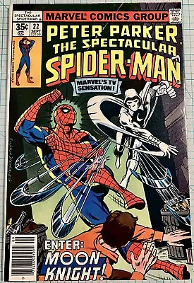 Buy Spectacular Spider-Man #22 NM- 1st Meeting Of Moon Knight 1978 Marvel Comics • 23.64£
