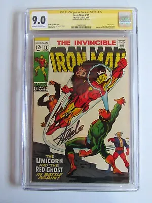 Buy Iron Man 15 CGC 9.0 SS Signed By Stan Lee Last 12c Issue Unicorn Red Ghost 1969 • 641.72£