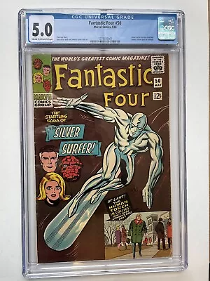 Buy Fantastic Four #50 Marvel Comics 1966 CGC 5.0 Silver Surfer Battles Galactus 🔑 • 301.31£