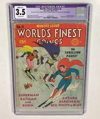 Buy World’s Finest Comics #4 CGC 3.5 Resto KEY! (Early Superman & Batman!) 1941 DC • 256.95£