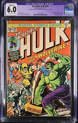 Buy Incredible Hulk #181 - Marvel 1974 CGC 6.0 1st Full App Of Wolverine RESTORED • 2,054.79£