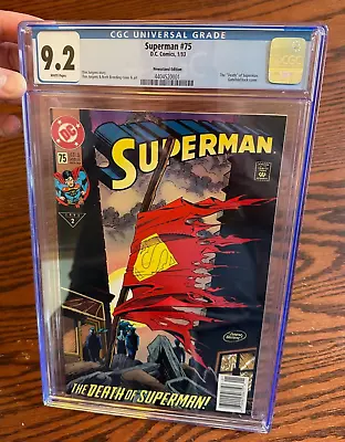 Buy SUPERMAN #75 - CGC 9.2 - NEWSSTAND DEATH OF SUPERMAN 1/93 1st Printing • 67.12£