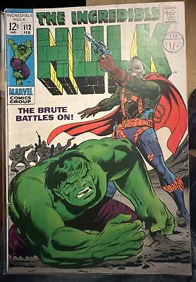 Buy Marvel Comics The Incredible Hulk # 112 1969 Herb Trimpe Art High Grade FN+ • 18£