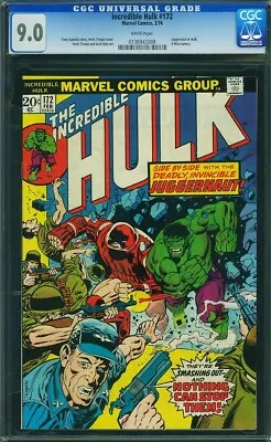 Buy Incredible Hulk 172 CGC 9.0 White Pages, Hulk Vs Juggernaut, X-Men • 159.10£