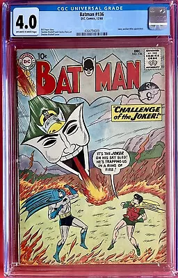 Buy Batman #136 (1960) Joker & Bat-Mite Appearance CGC 4.0 Joker Sky Sled • 149.95£