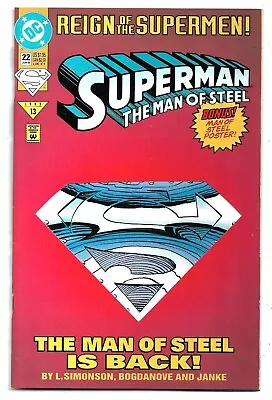 Buy Superman Man Of Steel #22 Reign Of The Supermen! Die-Cut Cover FN/VFN (1993) DC • 1.75£