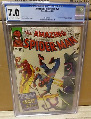 Buy Marvel Comics Amazing Spiderman 21 CGC 7.0 Avengers 1965 Human Torch • 859.99£