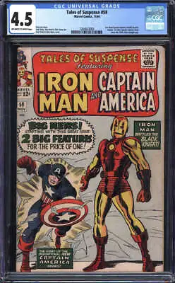 Buy Tales Of Suspense #59 Cgc 4.5 Ow/wh Pages // Cap+ Iron Man Double Feature Begins • 135.04£