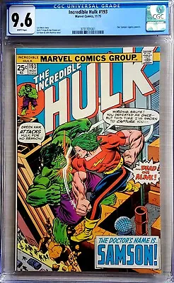 Buy Incredible Hulk #193 CGC 9.6 White Pages Hulk Vs Doc Samson  1975 • 237.50£