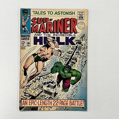 Buy Tales To Astonish Sub-Mariner And Incredible Hulk #100 1968 FN+ Cent Copy Pence • 66£