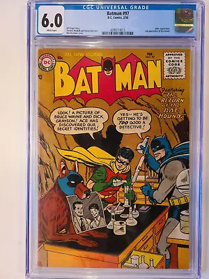 Buy BATMAN # 97 DC 1956 CGC 6.0 JOKER APP 2nd BAT-HOUND WHITE PGS • 979.41£
