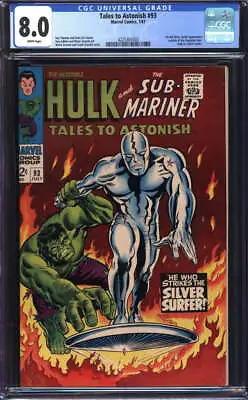 Buy Tales To Astonish #93 Cgc 8.0 White Pages // 1st Full Surfer App Outside Ff 1967 • 415.58£