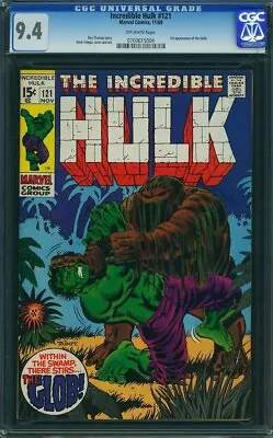 Buy Incredible Hulk #121 CGC 9.4 OW 1st Appearance Glob Marvel 11/1969 • 256.22£