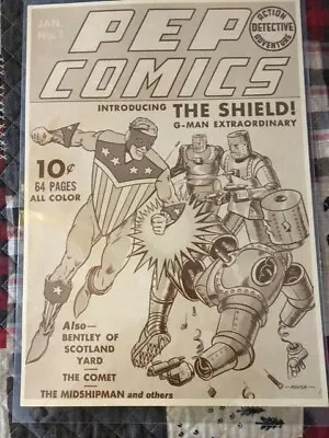 Buy 1970's  The Shield  PEP COMICS #1 Poster 16x22  Black & White PROMO • 47.25£